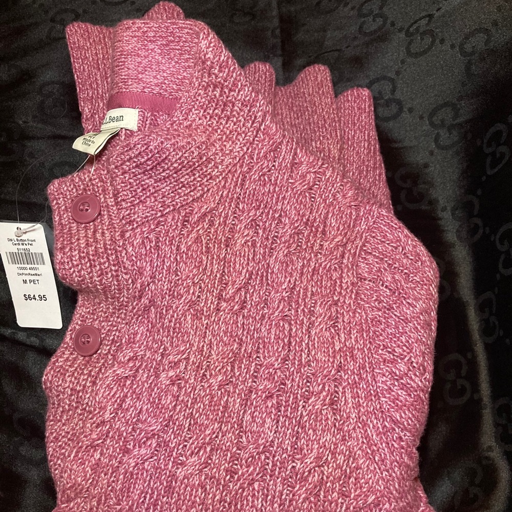 NWT L.L.Bean button cardigan dark plum/rose petite
